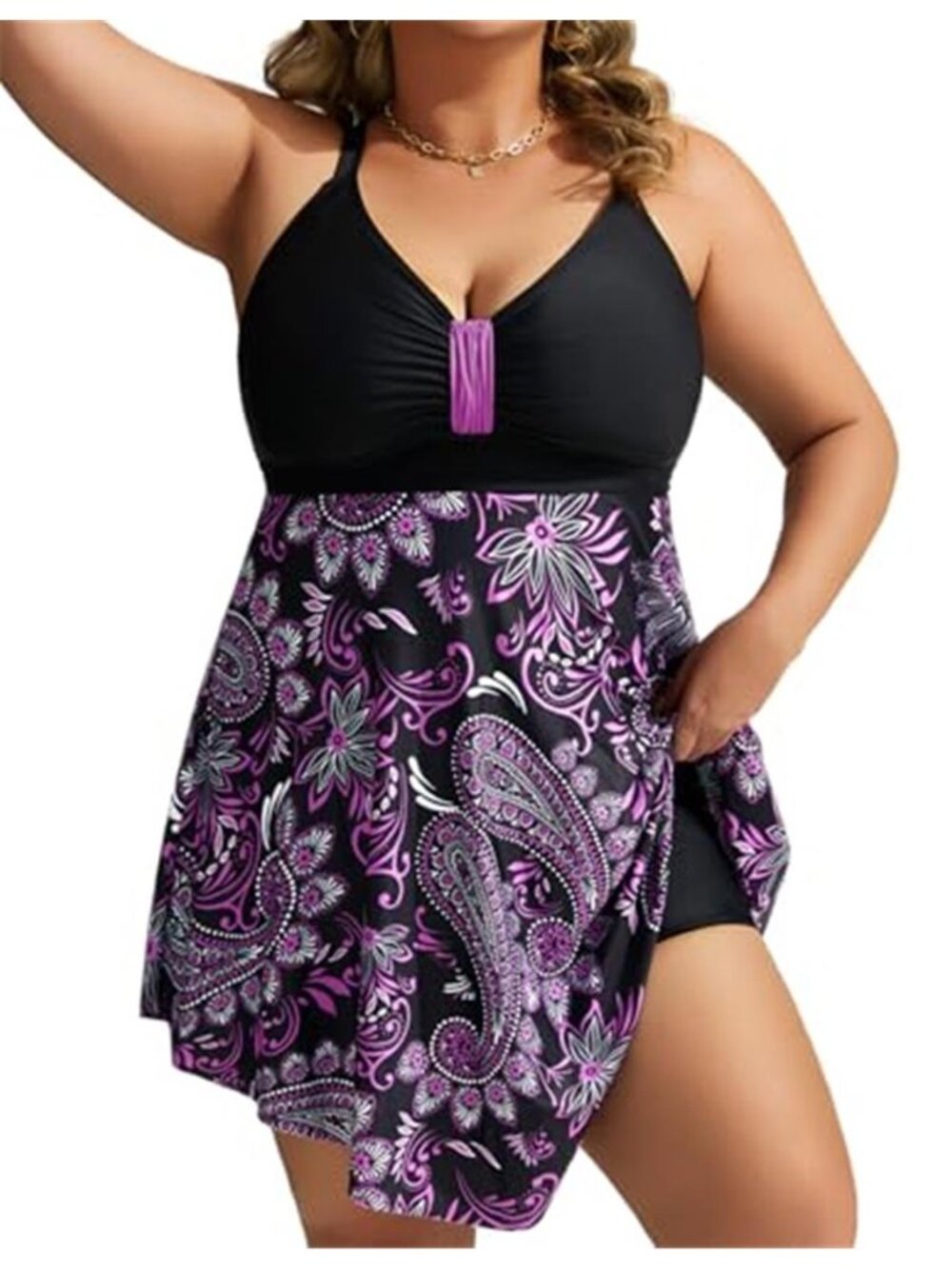 Plus Size Swim Dress Tummy Control One Piece Swimsuit Modest Bathing Suit